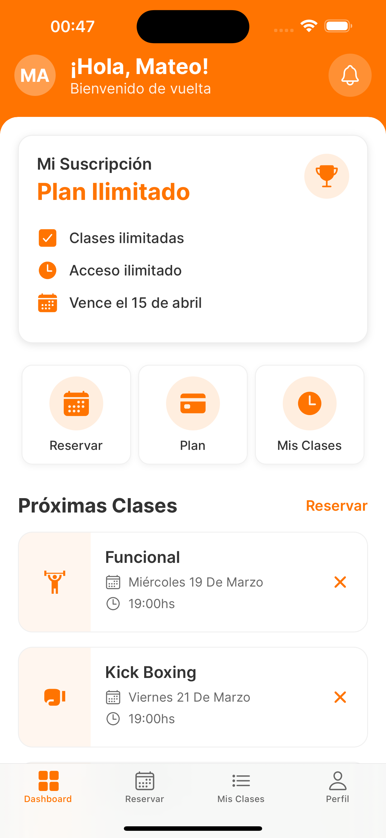 DigitalGym App Home Screen